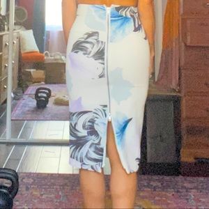 Floral pencil skirt with featured (both ways) zipper